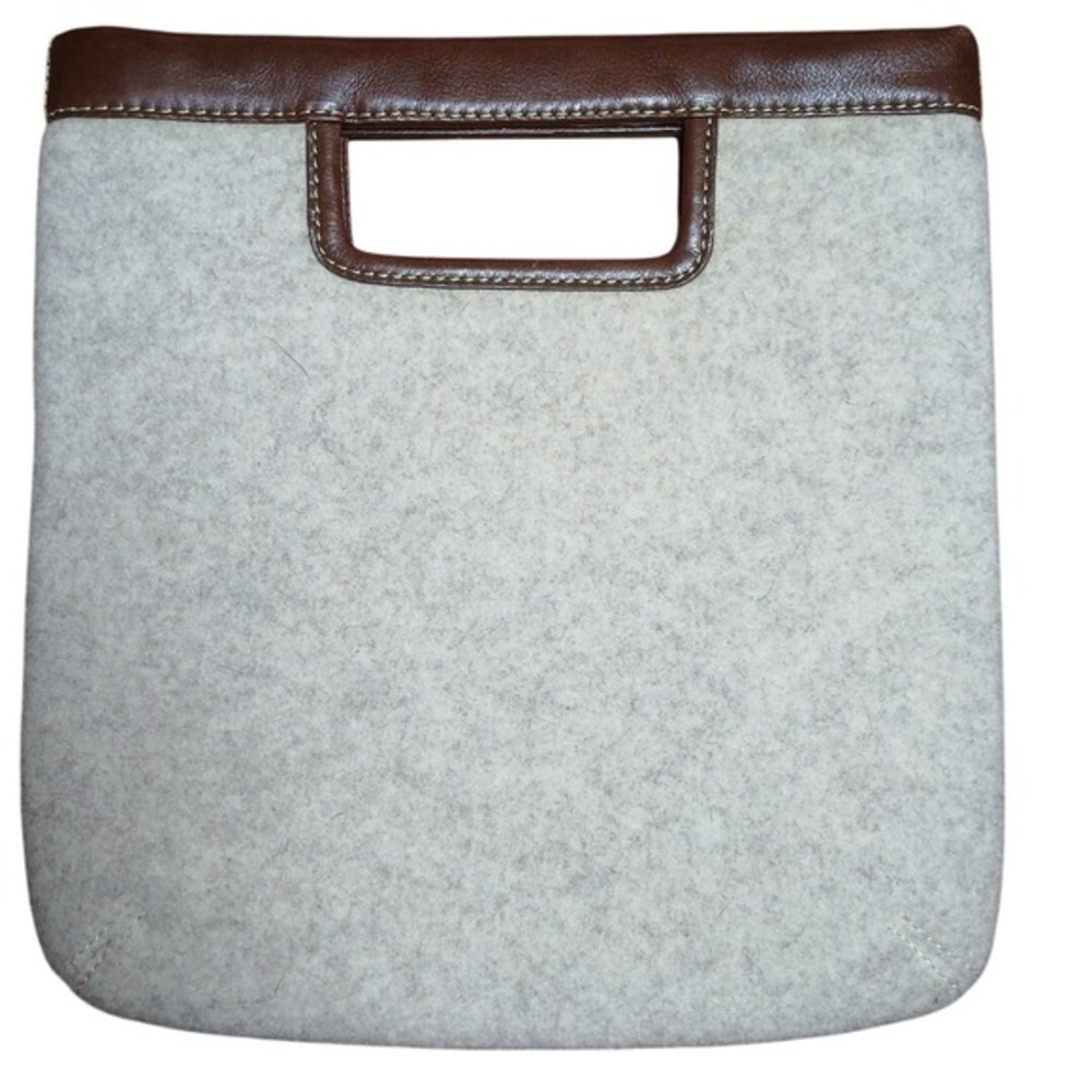 Banana Republic Womens OS Wool Felt Leather Trim Tote Bag Gray Brown Minimalist